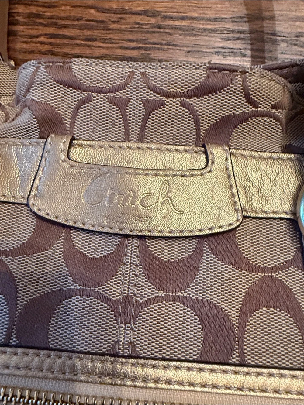 Coach bratz Y2K Tan Signature Jacquard Shoulder Bag with Gold Trim